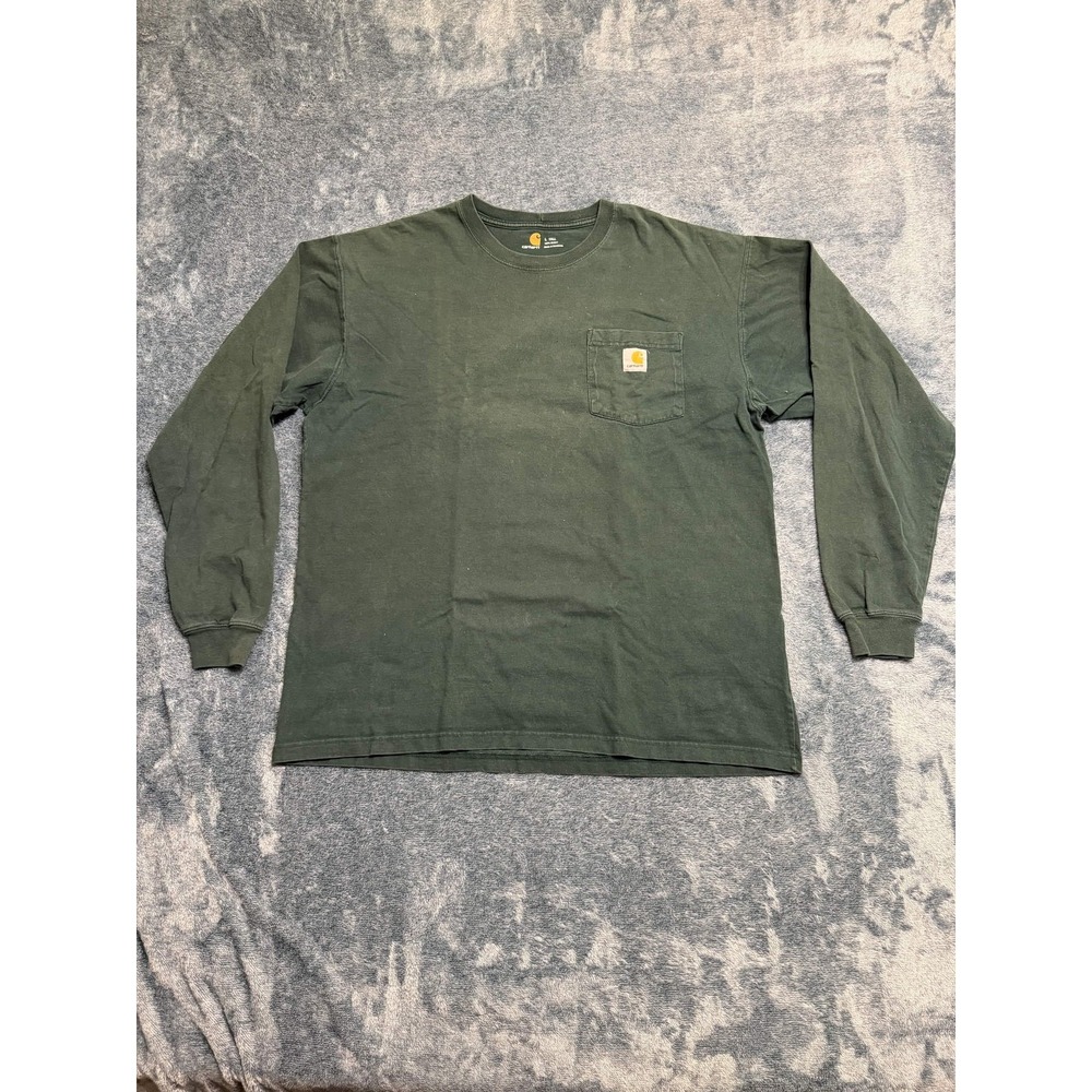 Carhartt K126 Hunter Green Pocket T-Shirt Mens L Tall Long Sleeve Cotton